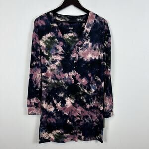 Jenni by Jennifer Moore Plus Size Long Sleeve Printed Sleepshirt Tie Dye Size 1X